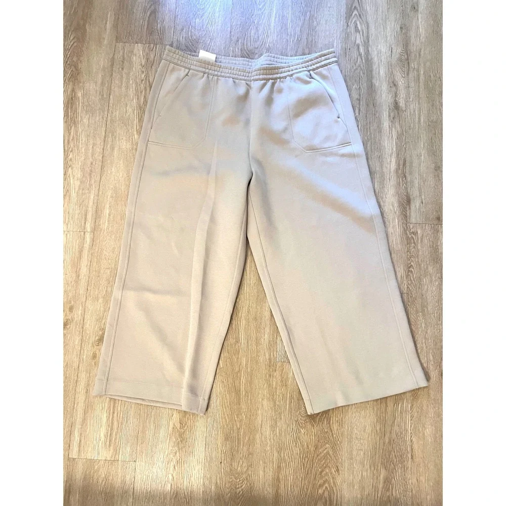 Banana Republic XXL Wide Leg Ankle‎ Pant Beige Cotton Blend Elastic Waist NWT